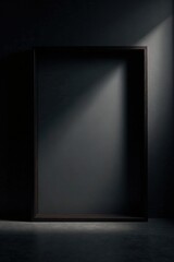 Subtle shadow, black frame against black Sophisticated, mysterious feel , photography, design, black background