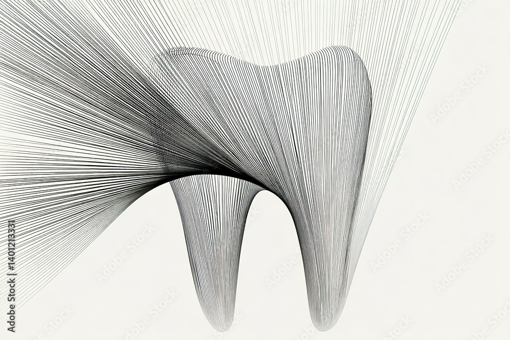 Poster intricate black line art resembling a tooth shape displayed on a minimalistic background highlights 