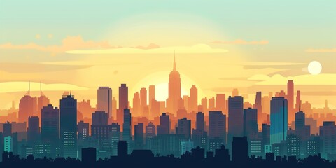 Fototapeta premium urban panorama cityscape skyline building silhouettes horizontal vector illustration