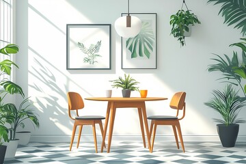 Modern Minimalist Interior Design: A Cozy Living Space with Scandinavian Furniture and Indoor Greenery