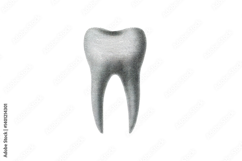 Poster tooth sculpture designed with intricate mesh pattern displayed on a plain background in a contempora