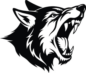 Snarling Wolf Head Outline with Sharp Teeth on Transparent Background