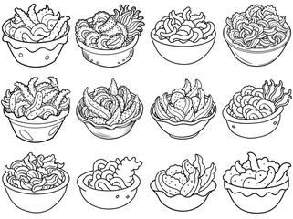 Fried calamari outline vector illustration isolated on white background.