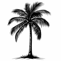 Black and White Palm Tree Silhouette: Tropical Plant Illustration for Beach Vibes and Summer Decor
