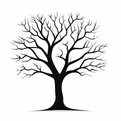 Obraz premium Black Tree Silhouette with Bare Branches Vector Art: Minimalist Nature Graphic for Winter Theme and Landscape Illustration