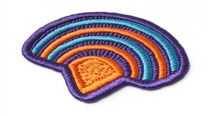 A bold and vibrant embroidered Wi-Fi symbol patch with lively stitching in orange, blue, and purple, capturing connectivity in a playful design.