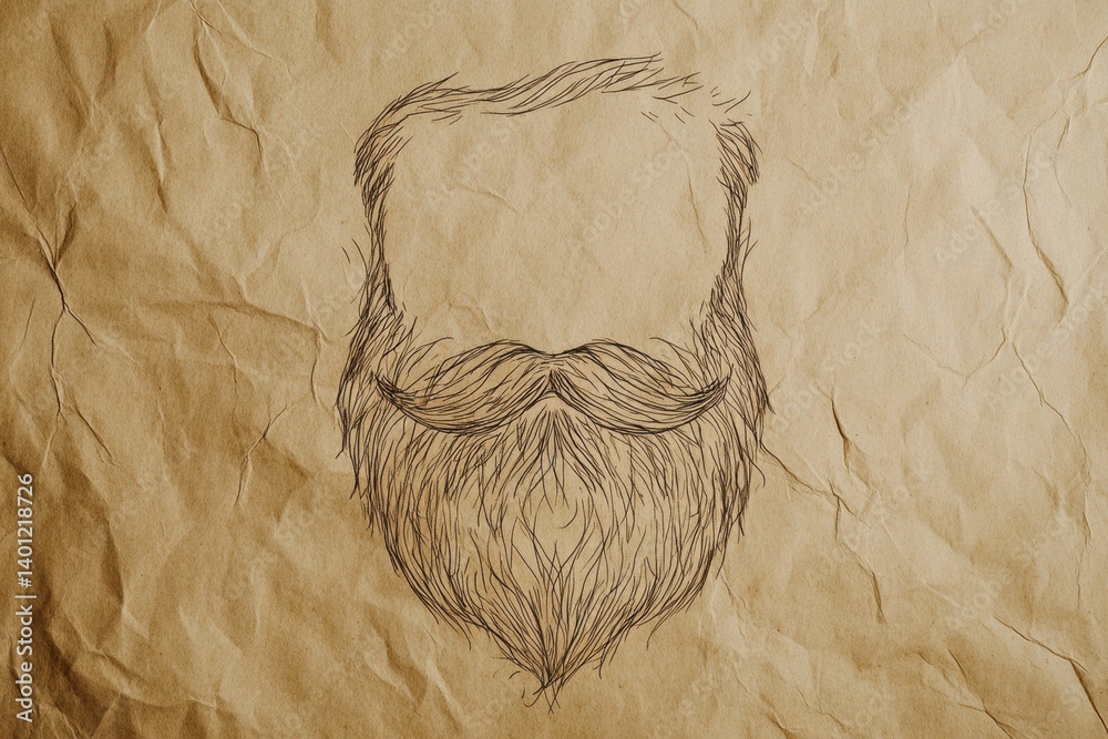 Poster minimal illustration of a beard on craft paper background showcasing artistic simplicity and eleganc