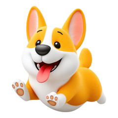 3D Cartoon Illustration of a Corgi Running at Full Speed Park Action Image Outdoor Side View Joyful Pet, Isolated on Transparent Background