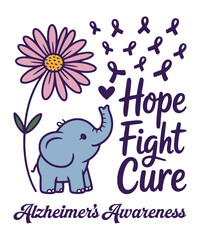 Cute Elephant Hope Fight Cure Purple Ribbon Design Alzheimers Awareness