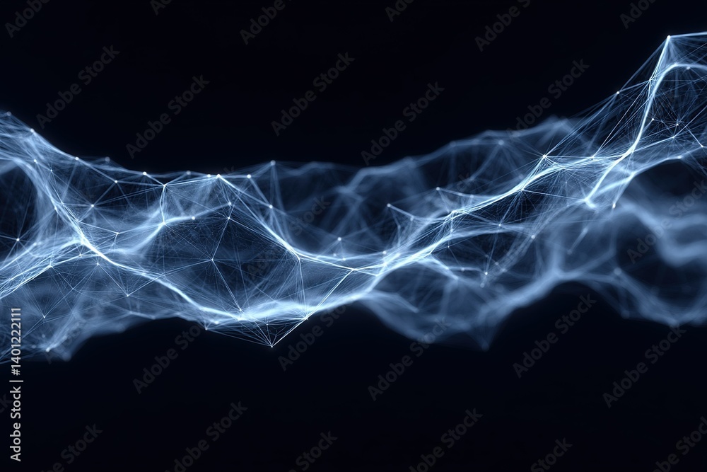 Poster intricate patterns of blue light create a network of connections against a dark backdrop in a digita