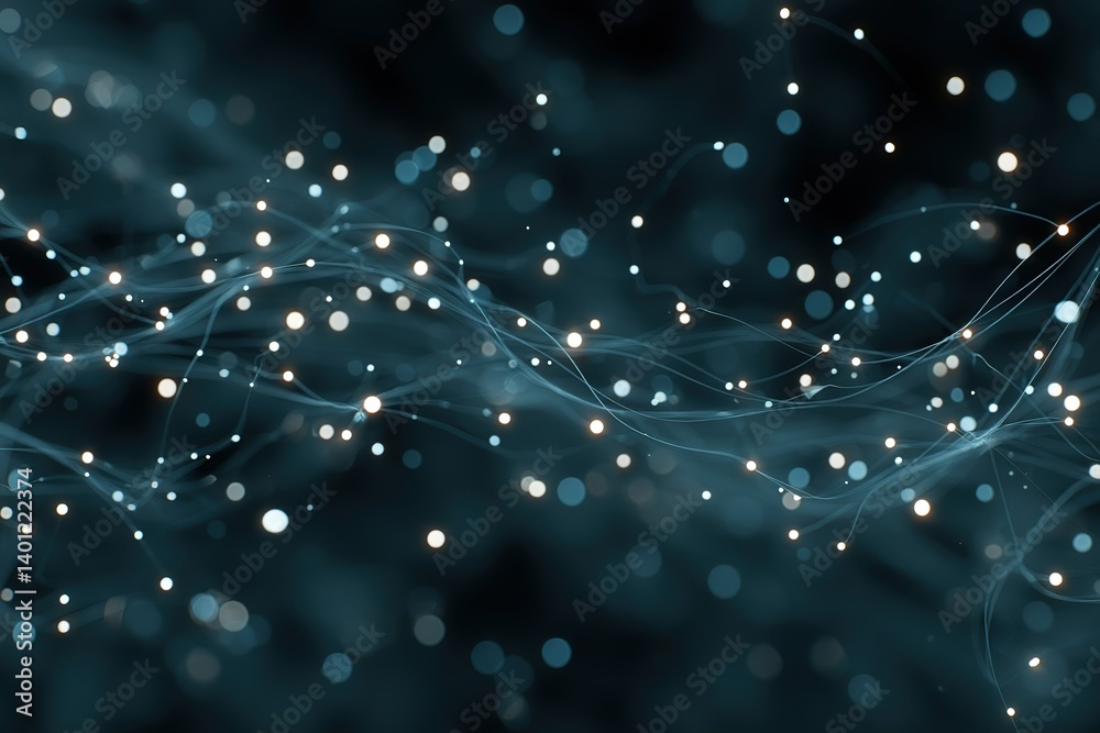Fototapete Dynamic abstract wave patterns with glowing particles create a mesmerizing visual experience in deep blue hues