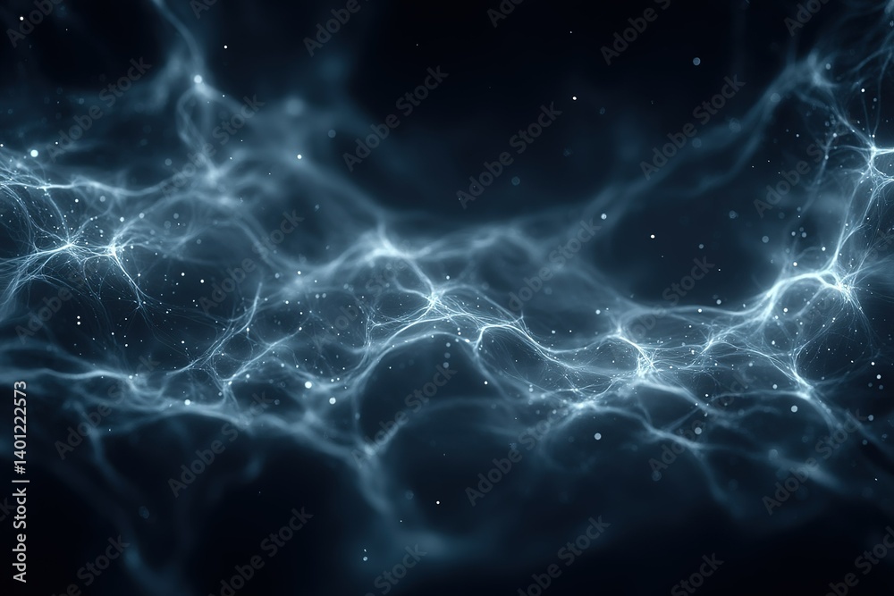 Poster abstract depiction of interconnected neural networks in a dark environment showcasing bright pattern