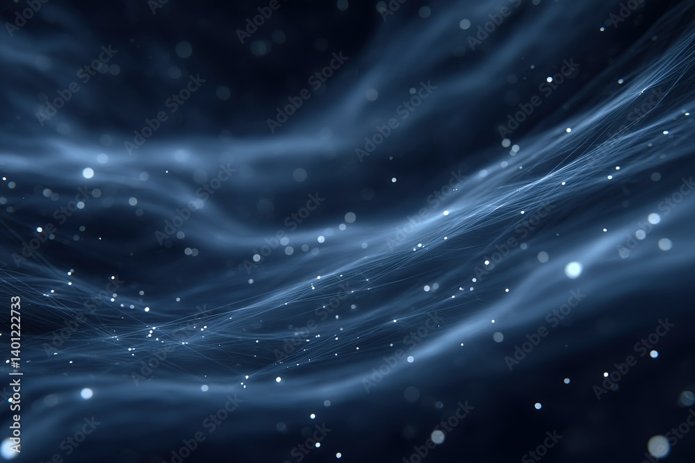 Wall mural swirling blue waves of light create an ethereal effect in a mesmerizing digital display