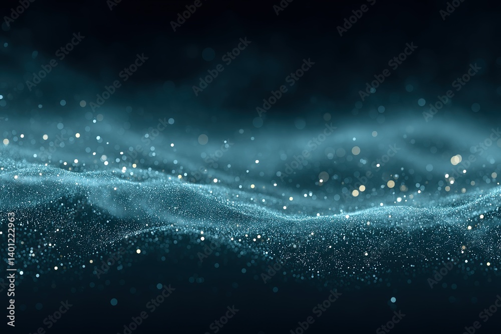 Wall mural waves of sparkling particles create a mesmerizing illusion of a shimmering ocean at night