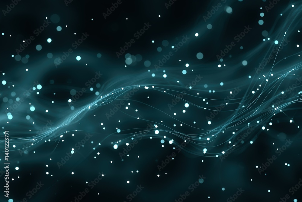 Poster Swirling light patterns and glowing particles create a mesmerizing abstract effect in dark space