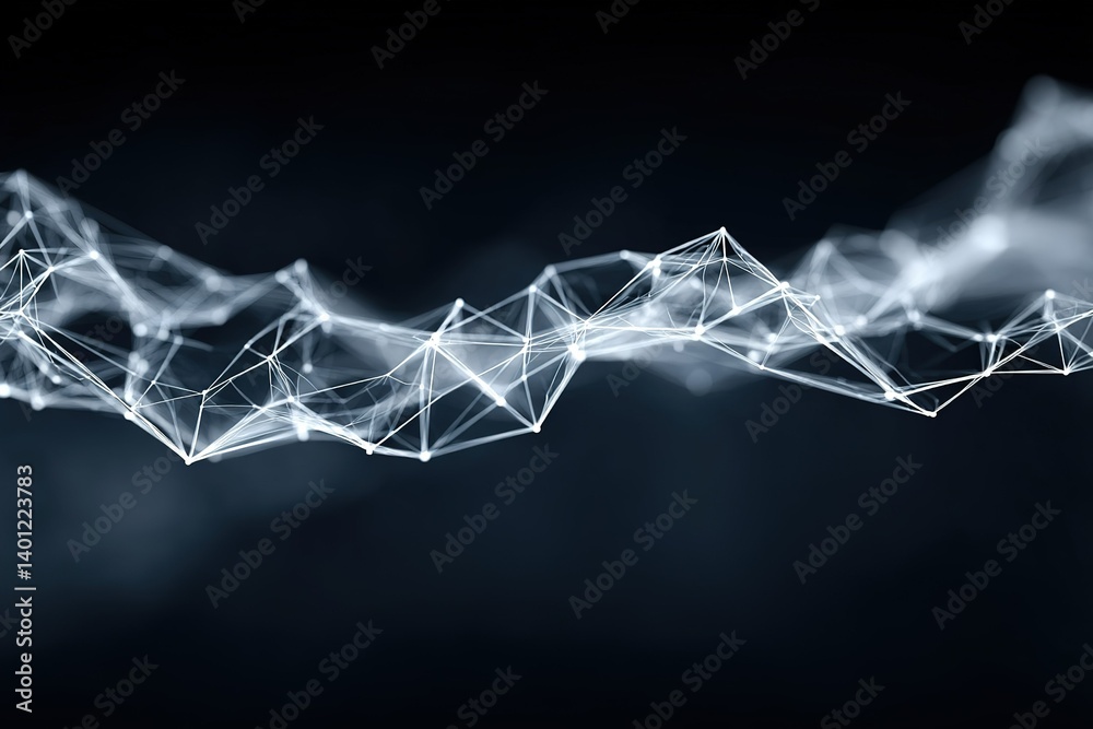 Poster abstract representation of interconnected lines and nodes against a dark background