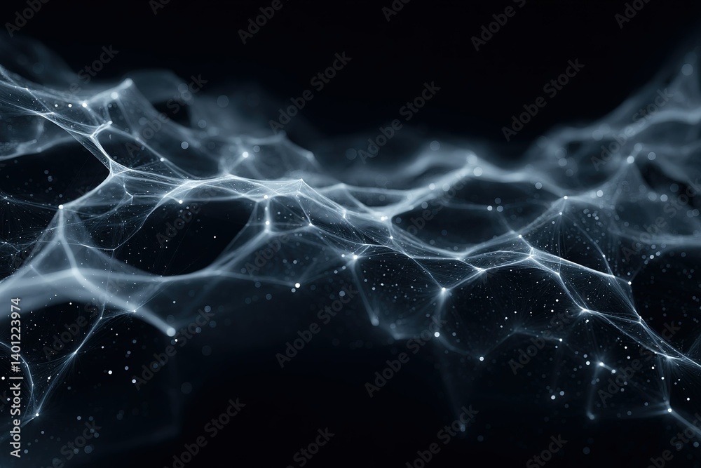 Fototapete Intricate patterns of light and shadow create a mesmerizing abstract display resembling a cosmic network in a dark space