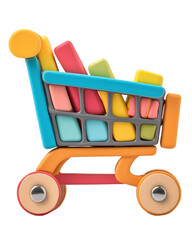 Colorful shopping cart filled with blocks. isolated on transparent background Generative Ai.