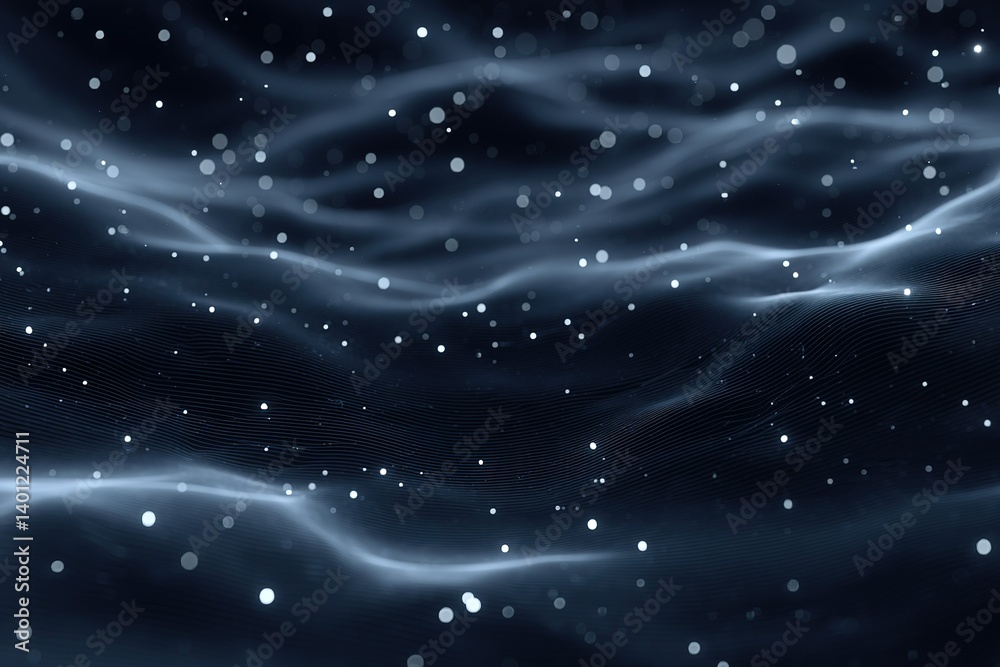 Poster sparkling particles create an ethereal effect in a dark background resembling a mysterious underwate
