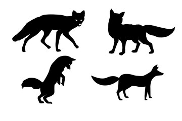 Set of fox silhouette on transparent background 