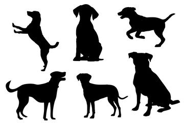 Set of silhouettes of dogs on transparent background 