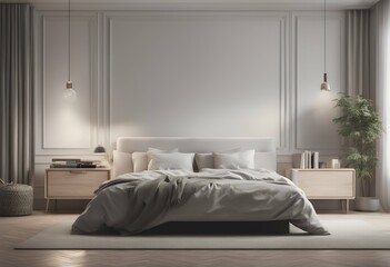 mock style viz light modern interior bedroom background 3d bedchamber three-dimensional board business cool hipster furniture poster wood bed lamp floor banner room lifestyle presentation holiday