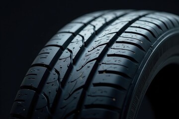 Deep grooves, matte black tire tread close-up, black, vehicle part