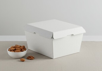 Blank white cardboard box mockup for food or gift packaging