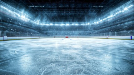Empty Hockey Ice Rink at a Sports Arena A Vast Stadium View