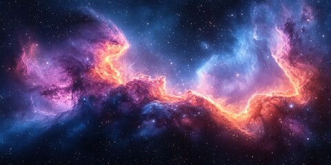 Vibrant cosmic nebula with swirling colors in deep space captured at night