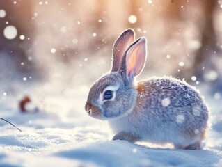 Fototapeta premium Rabbit in Snowy Woods