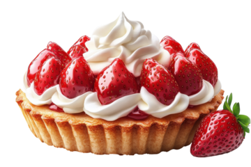 Luscious Strawberry Tart with Creamy Whipped Topping vibrant red juicy on transparent background