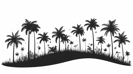 Tropical Paradise Silhouette Art: Palm Trees and Scenic View in Nature's Silhouette Landscape