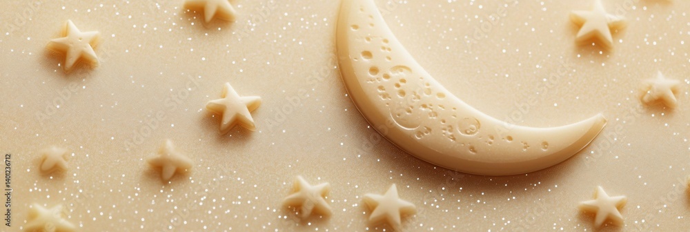 Leinwandbilder Dreamy creamy background with stars and moon create a whimsical atmosphere perfect for text display or creative projects