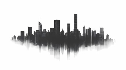 Silhouette Cityscape: Modern Urban Skyline and Architecture in Black and White