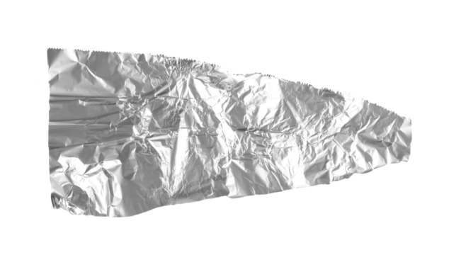 crumpled aluminum foil sheet isolated on white or transparent png