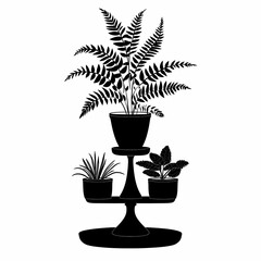 Modern Home Decor Inspirations: Black Silhouette Ferns, Cactus, and Succulents in Minimalist Style