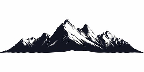 Black and White Mountain Illustration: Serene High Altitude Adventure and Scenic Wilderness