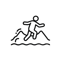 Silhouette Of A Person Jumping Over Mountains In An Abstract Outline Style Illustration