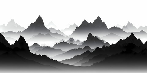 Monochrome Highlands: Peaceful Mountain Landscape with Abstract Rugged Terrain and Misty Valleys