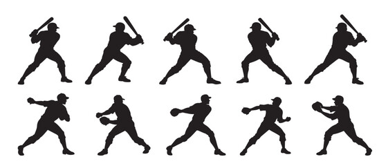 Silhouette of baseball player vector illustration on white background.