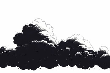 Dramatic Black and White Cloudscape: Artistic Abstract Illustration with Dark Fluffy Clouds Graphic Design