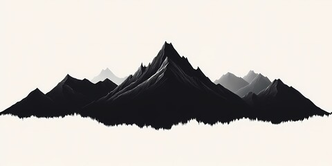 Monochrome Mountain Landscape Illustration: Serene Silhouette Art for Contemporary Decor