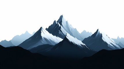 Snow-Capped Peaks: Stunning Mountain Landscape Illustration in Minimalist Black and White for Nature Lovers