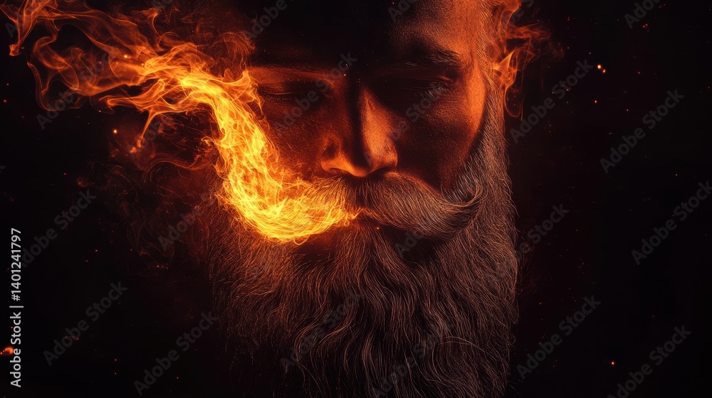 Aufkleber glowing flame beard illustration on black background showcasing a fantasy fire concept with dynamic 