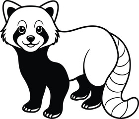 Cute Cartoon Outline Illustration of a Red Panda for Coloring Pages