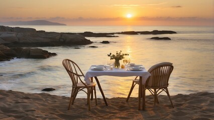 As the sun dips low, a table for two waits at the edge of the world &mdash; simple dishes, good company, infinite beauty