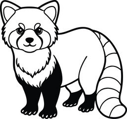 Cute Cartoon Outline Illustration of a Red Panda for Coloring Pages