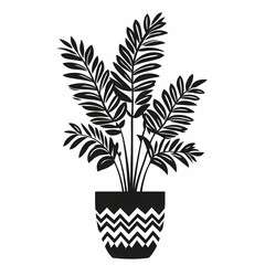 Modern Monochrome Interior Design with Tropical Zamioculcas Zamiifolia Plant in Stylish Zigzag Pot - Eco-Friendly Houseplant Decor & Graphic Art Inspiration for Home Aesthetic
