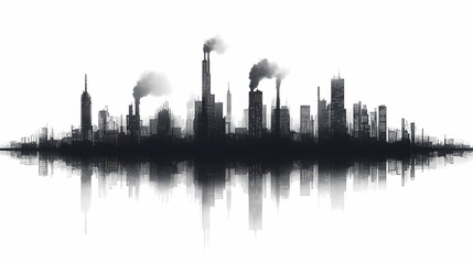 Obraz premium Industrial Cityscape Pollution Silhouette. Urban Smog and Factory Skyline in a Modern Metropolis
